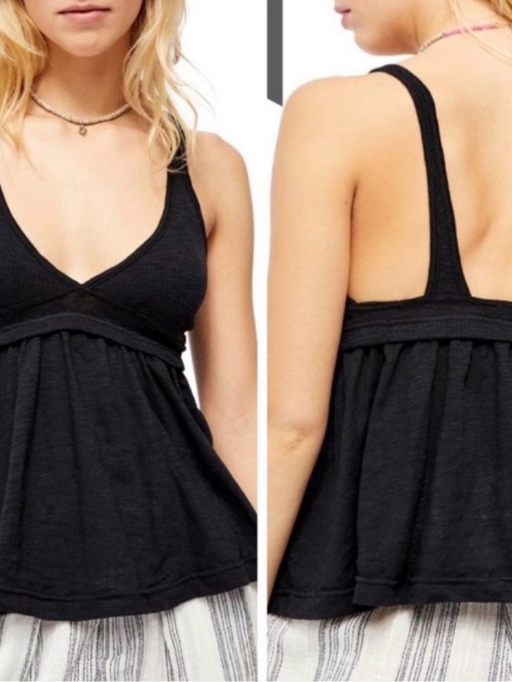 Free People - Zinia Black V-Neck Spaghetti Strap Tank Top - Women's